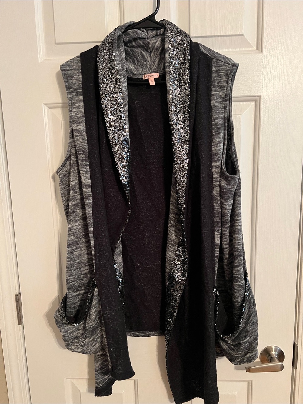 Juicy Couture Gray and Black Sequin-Trim Open-Front Vest